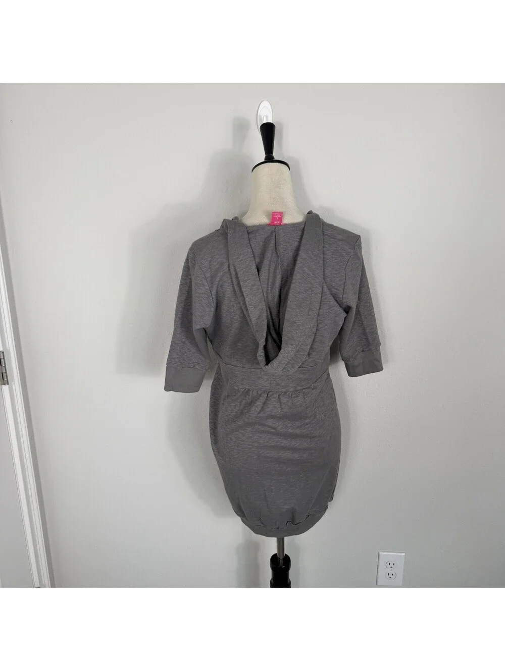 Vintage Y2K Longline Hoodie Sweater Top V Neck Tunic Size Large Gray Coquette
